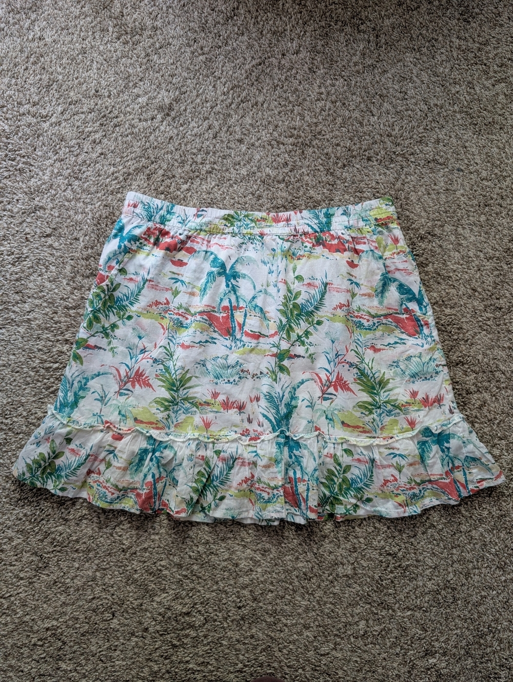 Sigrid Olsen Floral Tropical Print Ruffle Hem Women's Mini Skirt - White Sz L